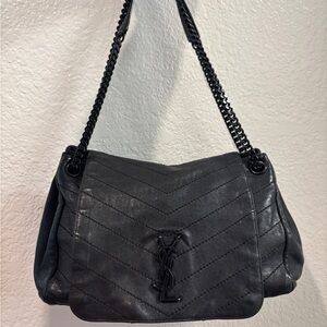 Yves Saint Laurent Dark Gray Quilted Shoulder Bag + wallet